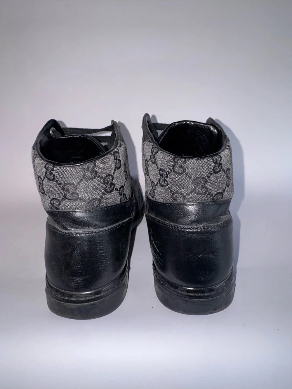 Gucci Black GG Monogram Canvas Leather High Top Men’s Sneakers Size 7